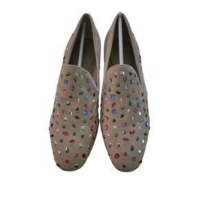 Donald J Pliner Tan Suede Gemstone Studded Loafers Womens 7.5M Multi-Color Shoes